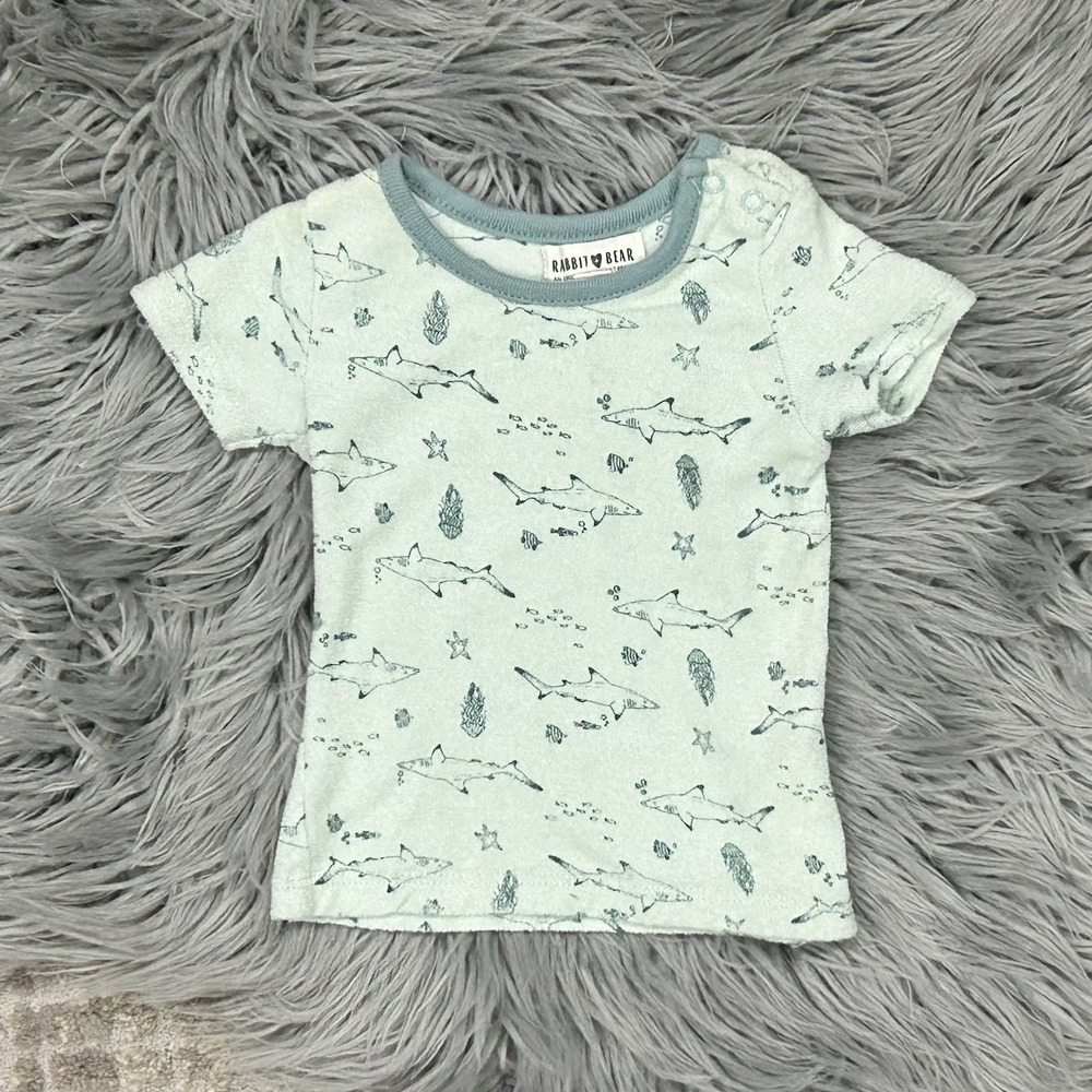 Rabbit Bear Infant Blue Shark Themed Terry Cloth T Shirt Size 6-9month